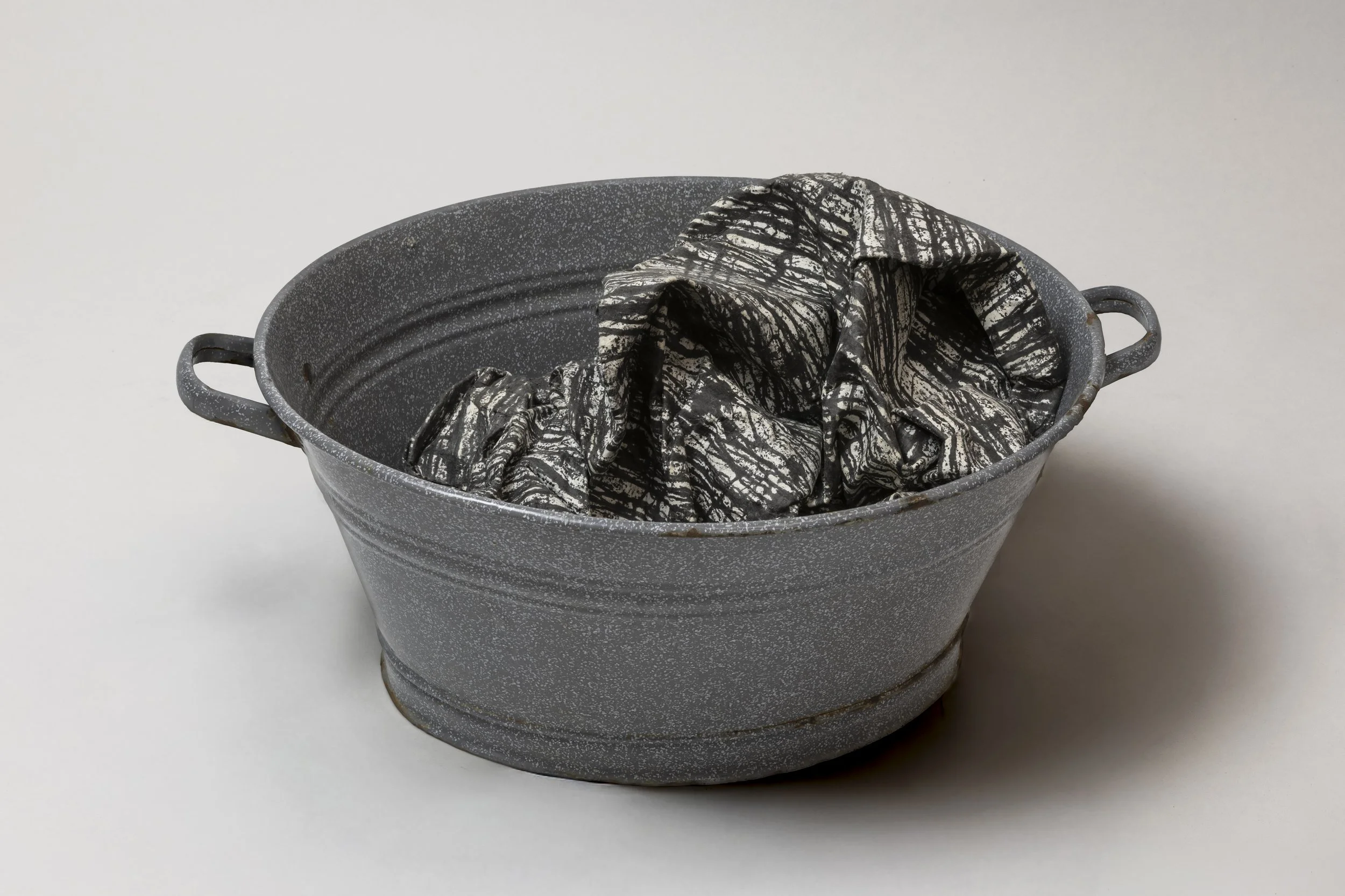  What Remains 11, 2025 vintage galvanized metal washtub, India ink, blotter paper 