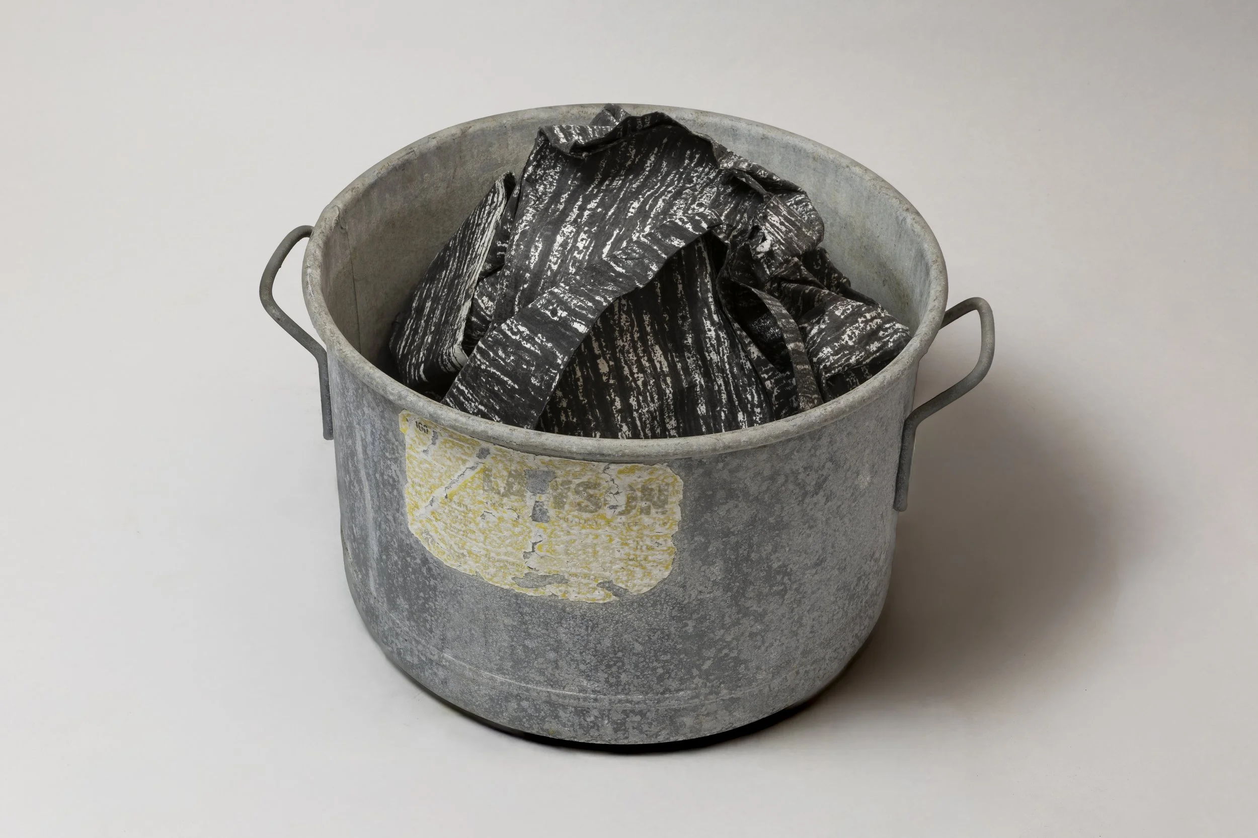  What Remains 12, 2025 vintage galvanized metal washtub, India ink, blotter paper 