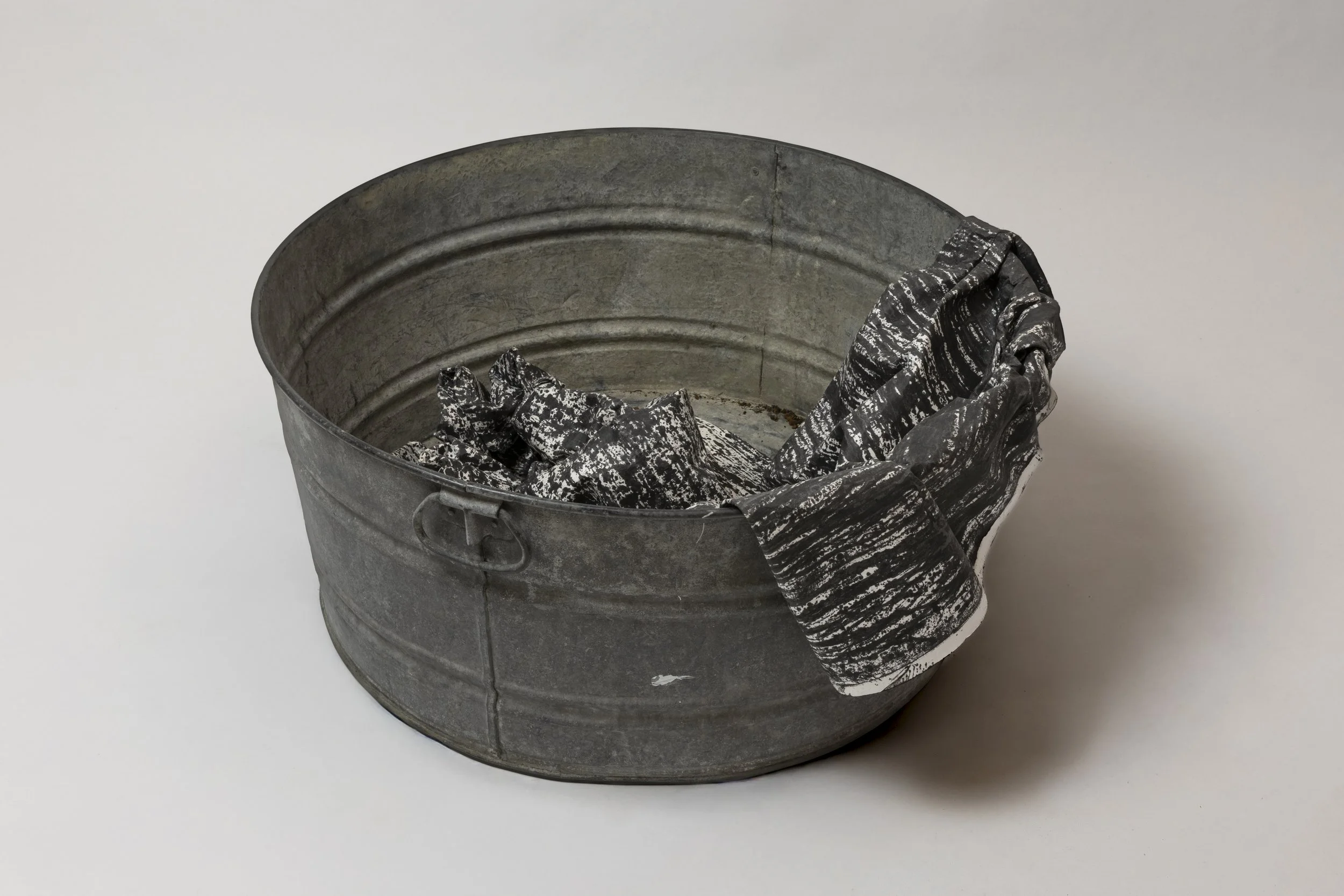  What Remains 14, 2025 vintage galvanized metal washtub, India ink, blotter paper 