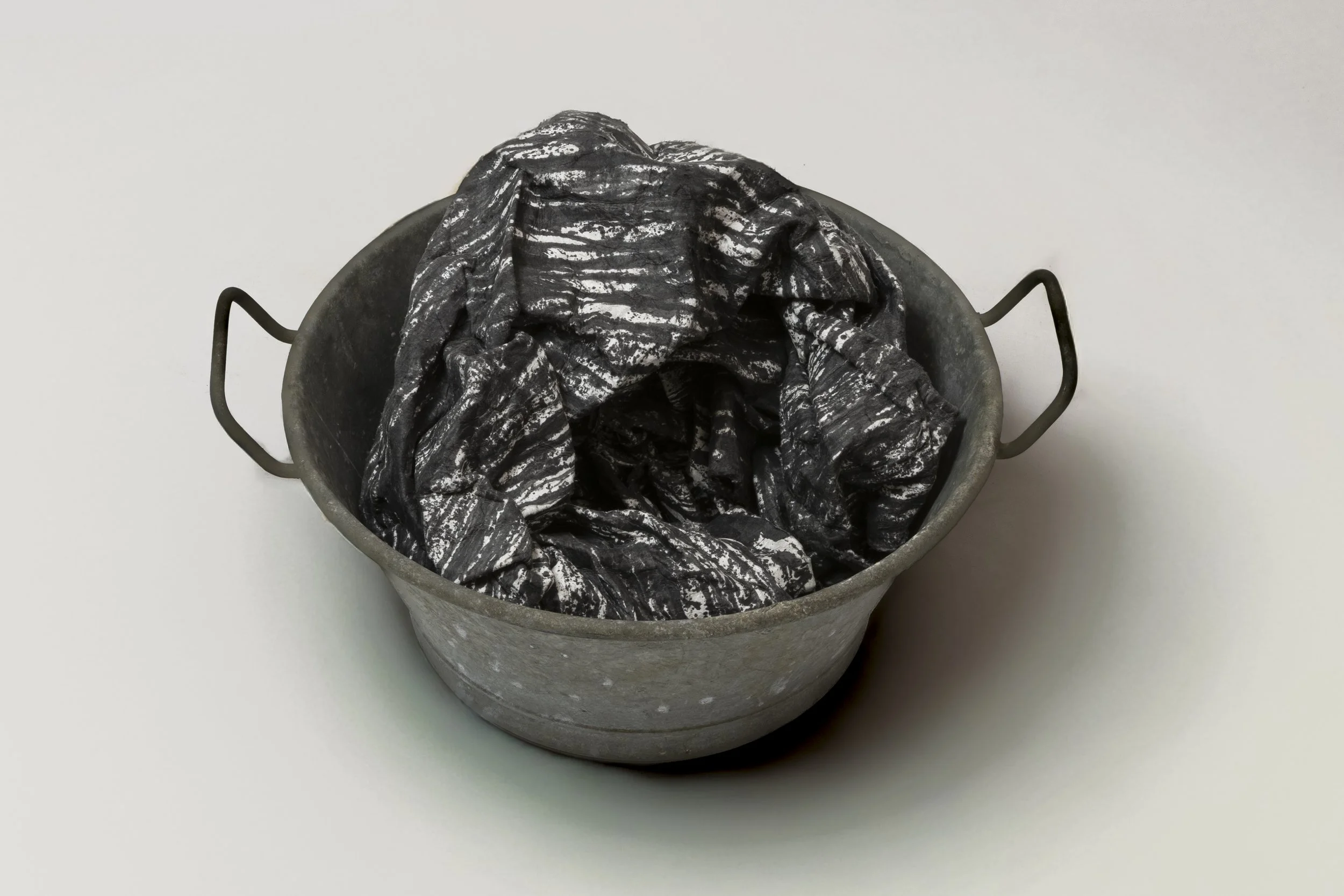  What Remains 17, 2025 vintage galvanized metal washtub, India ink, blotter paper 