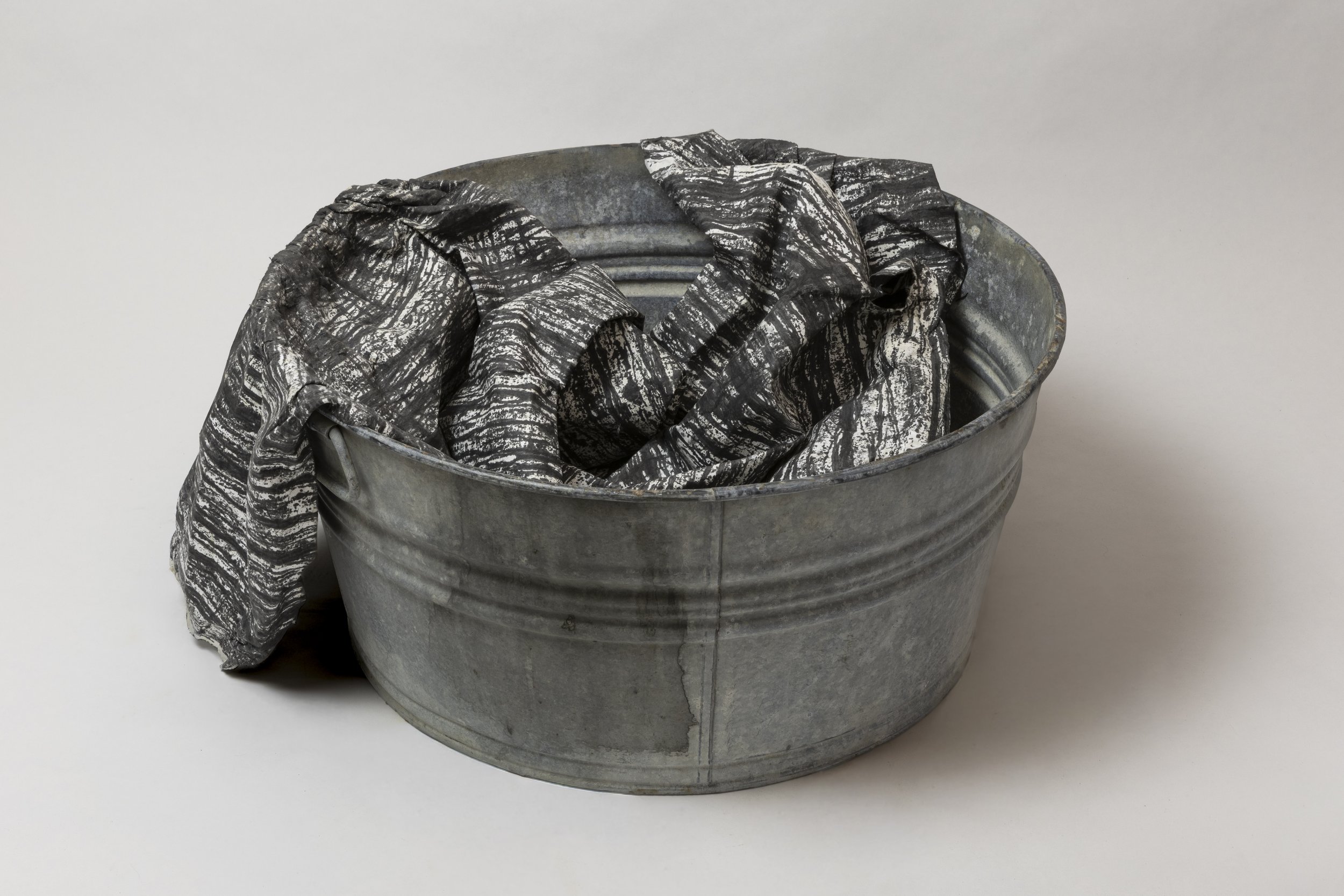  What Remains 19, 2025 vintage galvanized metal washtub, India ink, blotter paper 
