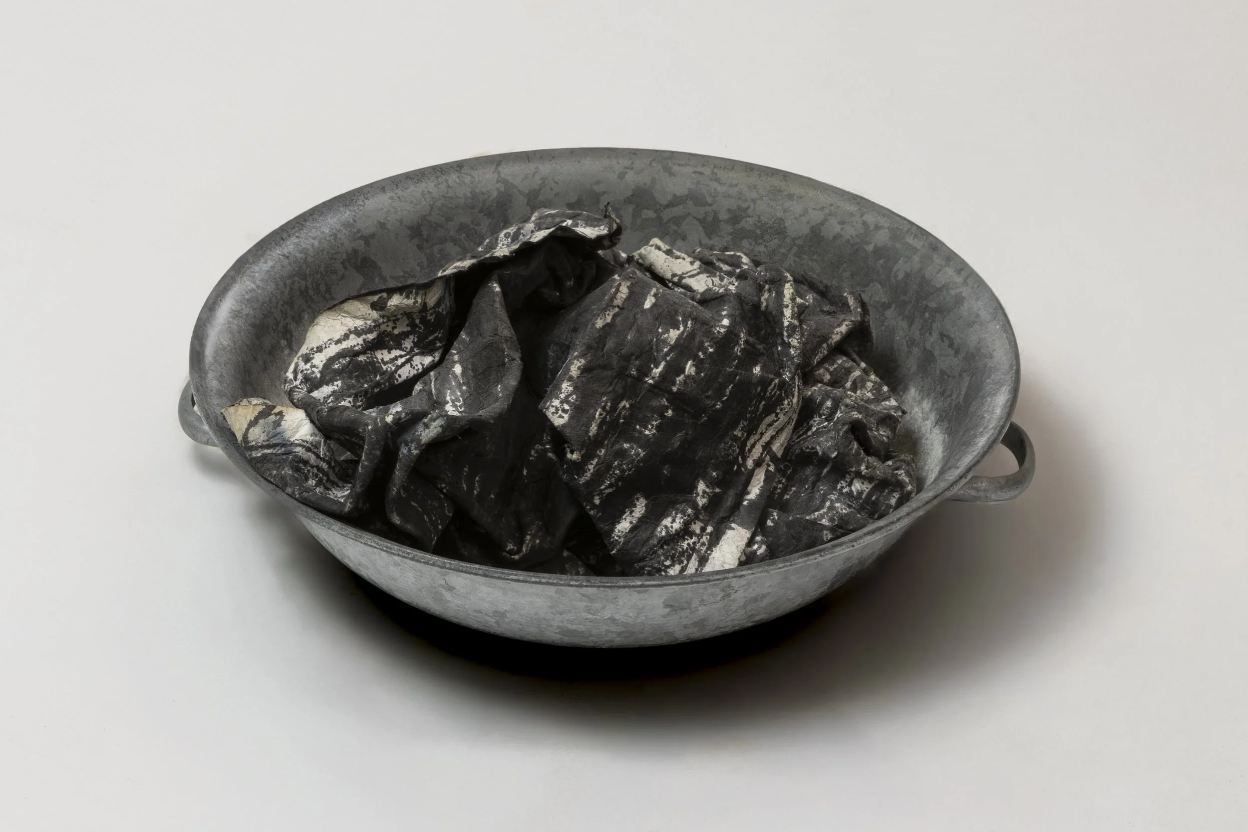  What Remains 18, 2025 vintage galvanized metal washtub, India ink, blotter paper 