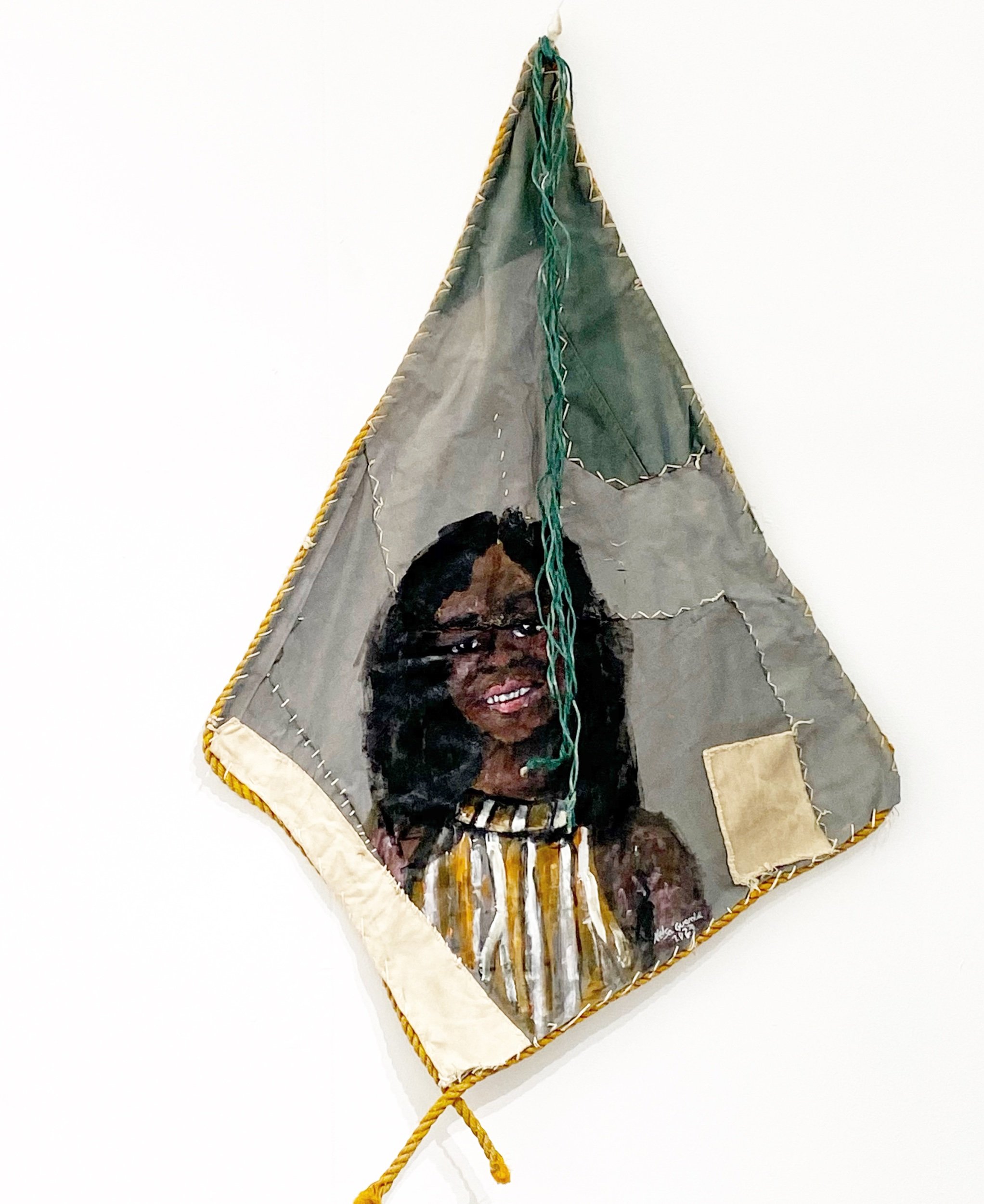  Sumbi , 2023 | Acrylics on repurposed sail 110 x 74cm. #sold 