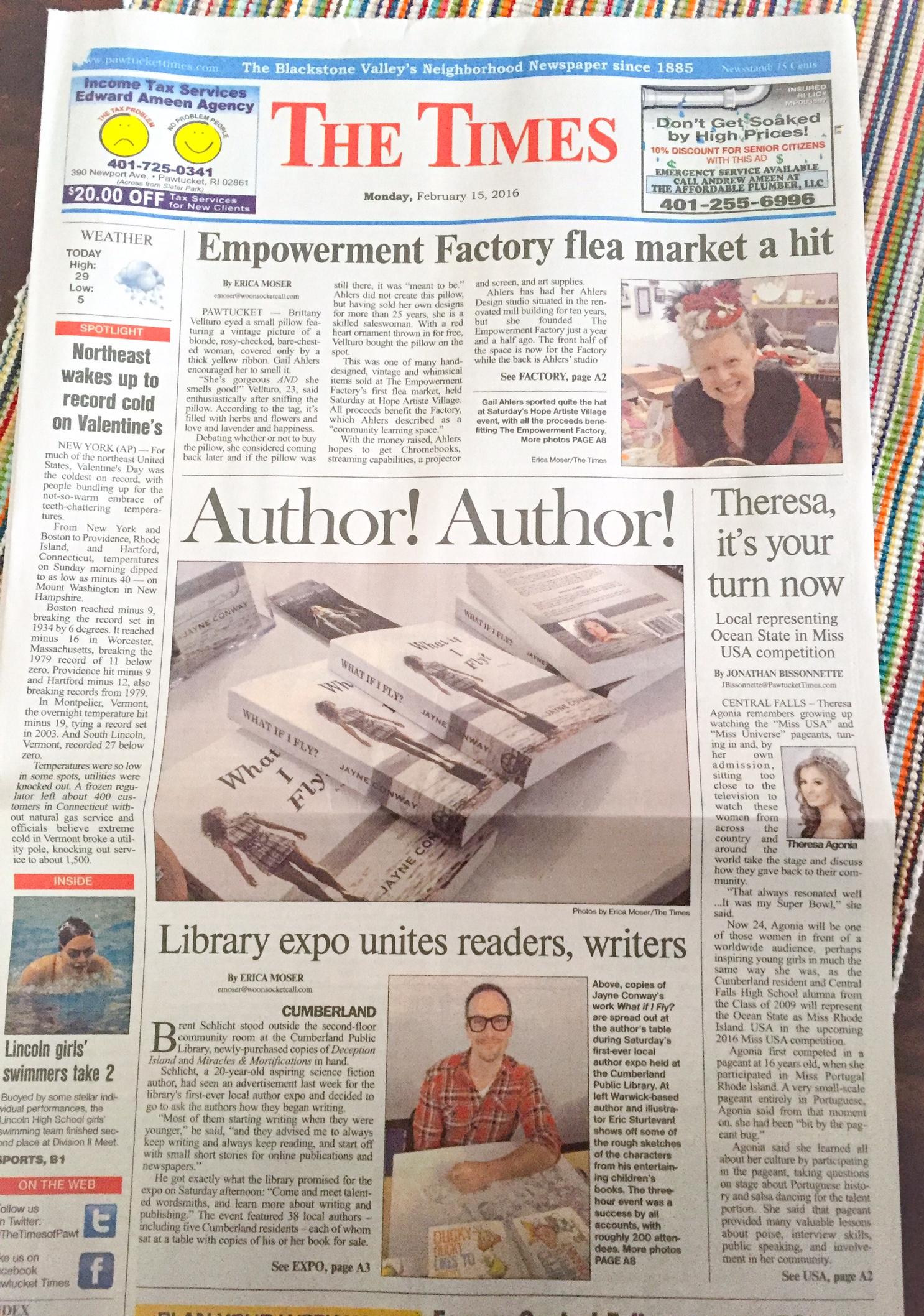 As seen on the front page of the Pawtucket Times February 15, 2016 Click Here