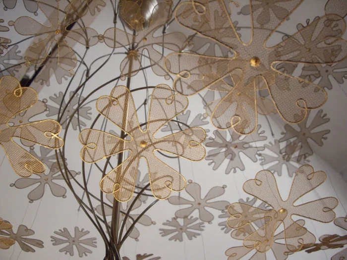 Model no.9014 large chandelier with brass mesh snowflakes, 1948 b Taito Oy.