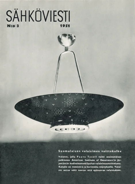 Finnish magazine cover from 1951, with model no.9060 ceiling lamp, which one the same year a competition by the American Institution of Decorators for the Best Lighting Design.