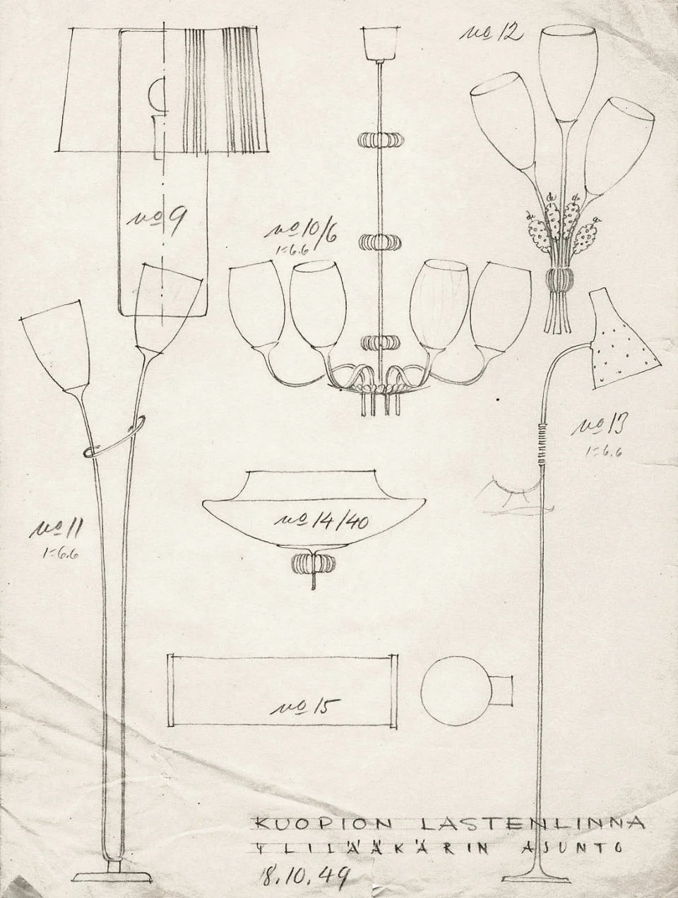 Model drawings for the Senior Physician´s Apartment, Kuopio Children´s Hospital, 1949.