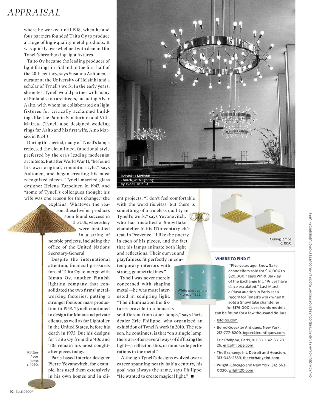 Article of Paavo Tynell at the May 2015 issue of Elle Decor US.