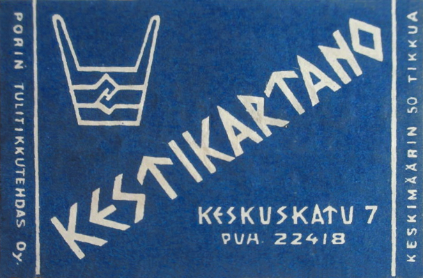 Kestikartano matchbox with the restaurant logo from 1948, graphic designer unknown. Private collection.