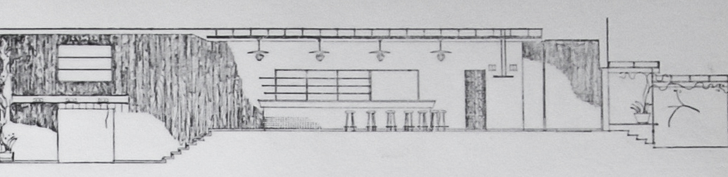 Scale model sketch of the restaurant space by Aarne Ervi.