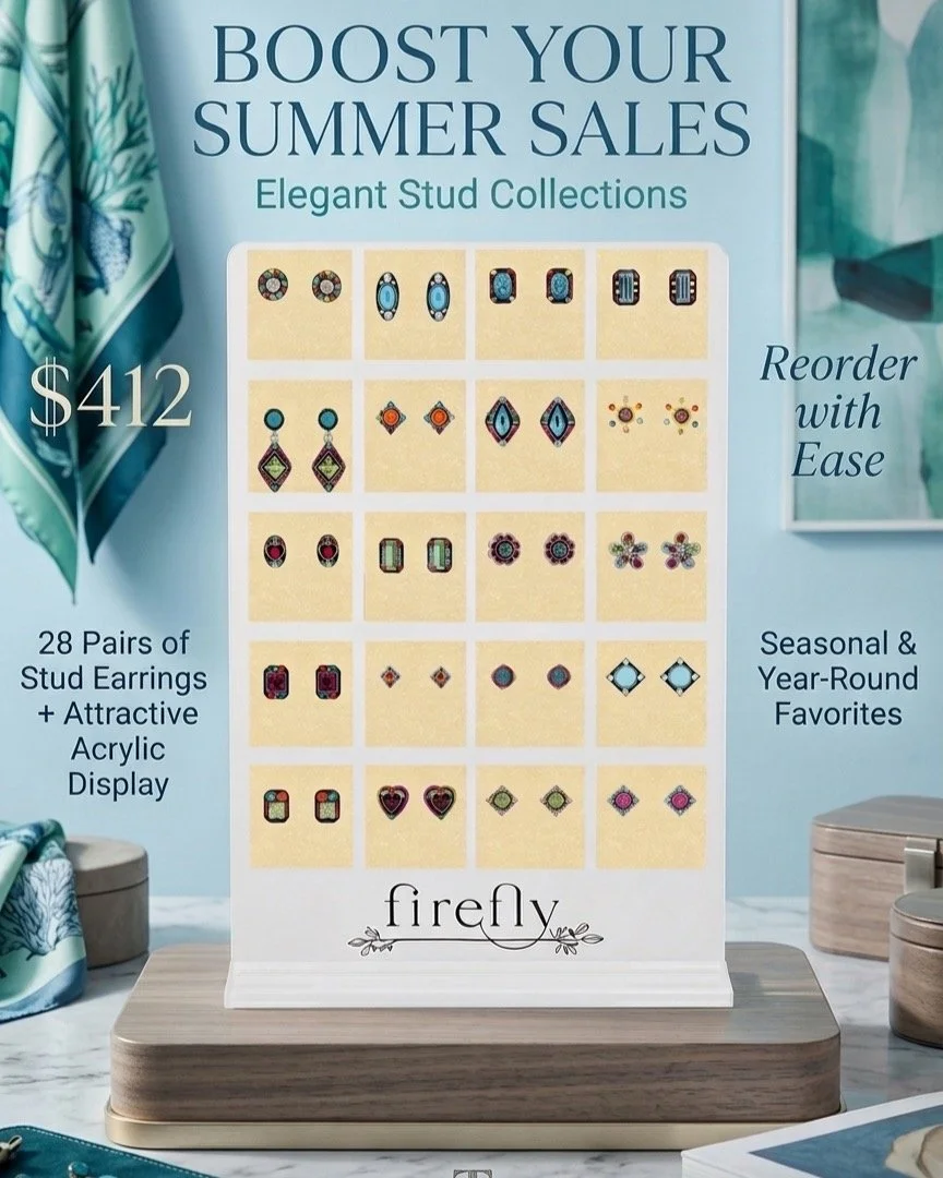 NEW Firefly Jewelry Stud Earring package. Order now to receive in early June to help boost those Summer sales.