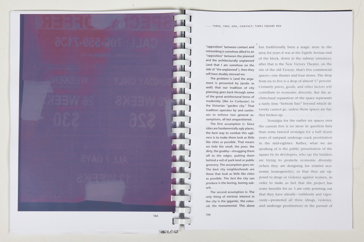  Xerox Text (Times Square Red, Times Square Blue); Xerox Images; Toner; Ink; Kodalith Ortho Film Type III exposed to found coupon; Comb-binding; Foil Tape; Self-Inking Stamp (Krystal; Dates); Stamp from Found Object (ROTC Recalled Footwear)   