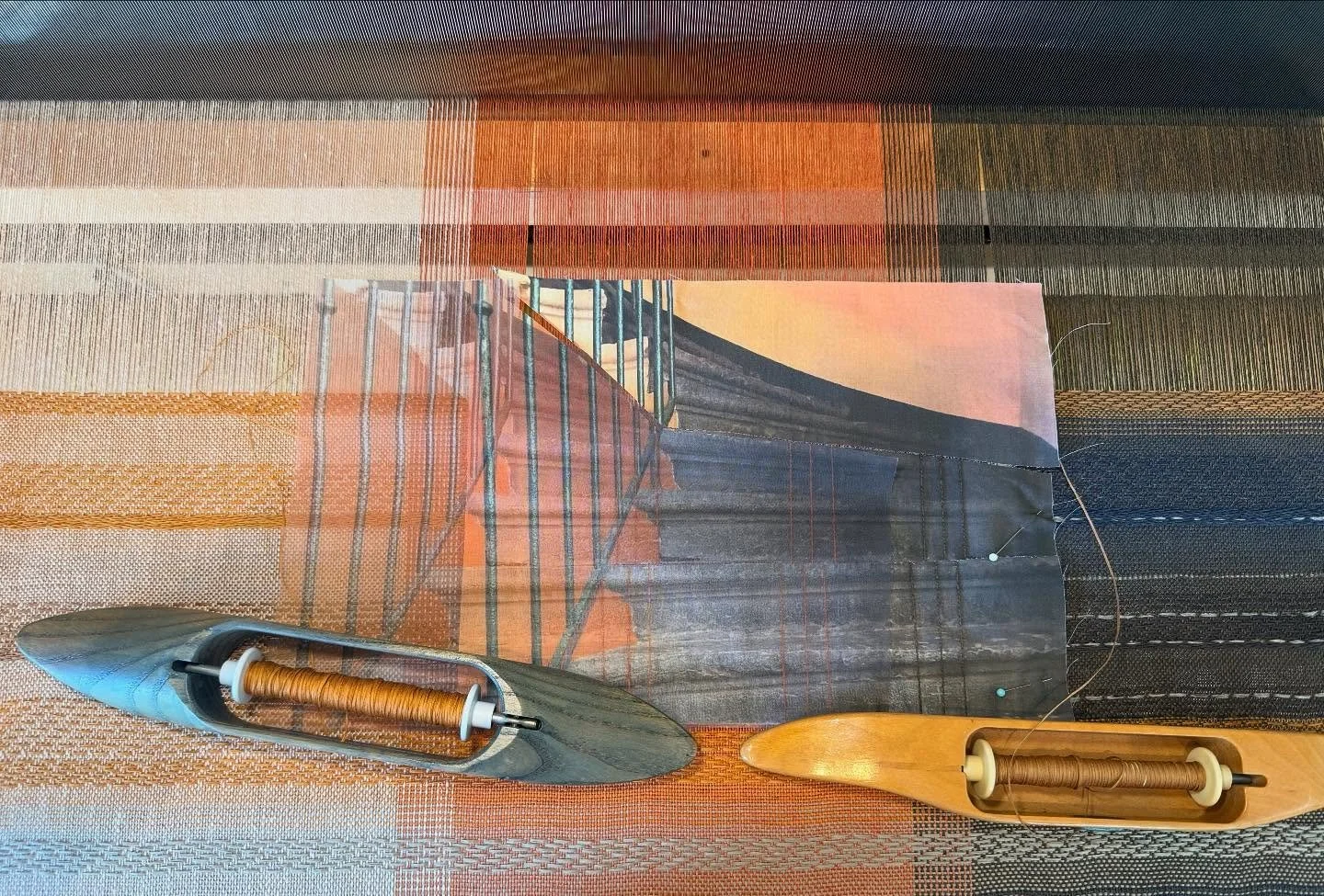 Back at the loom after a bit of a hiatus. Number four in my Lyon Weavers&rsquo; Staircase series. #contemporarytextileart #textileart #fiberart #surfacedesign #materiality #tactilesensibility #lyonsilk #lyonsilkhistory #camerontaylorbrown @ca_fibers