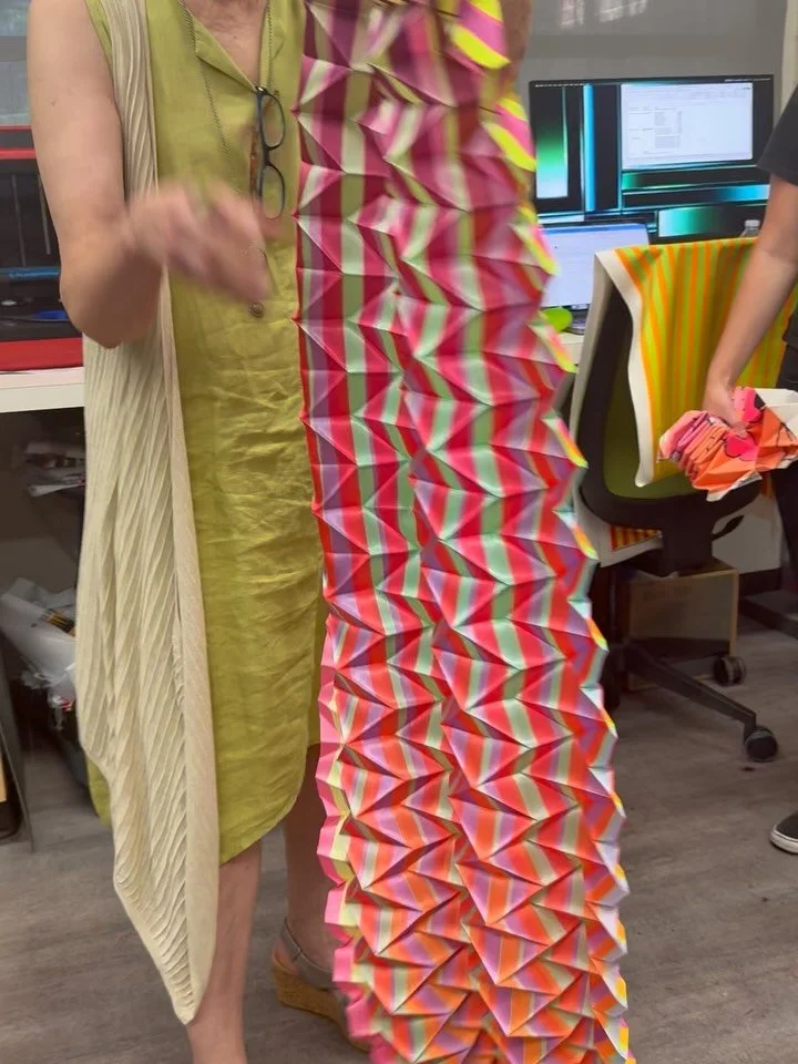 As promised, another post from my visit with @textiledesignatjefferson. Check out this amazing folded piece by Jess Jahle from the Surface Imaging Lab. Being demo&rsquo;ed by @marciaweisstextiles. Jess is encouraged to explore whatever interests her 
