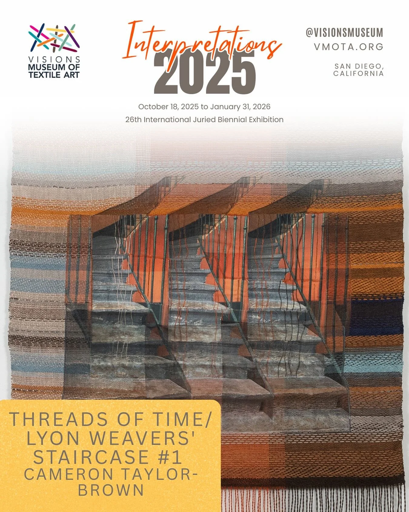The opening is this weekend! I&rsquo;m teaching in Los Angeles so will miss the festivities. Sometimes I&rsquo;d like a clone. #contemporarytextiles #textileart #visionsmuseumoftextileart @visionsmuseum #camerontaylorbrown #threadsoftime #fiberart