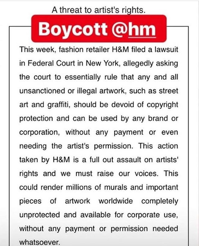 I am going to have to stand in solidarity with @_revok_  and artist across the spectrum against corporations that attempt to use artists works without paying them... fuck you @hm and your sweat shop labor practices and underpaid employees. You guys a