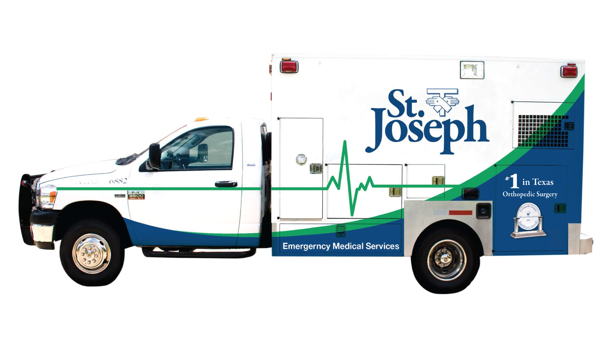  Hospital Logo and Graphics Displayed on an Image of an Ambulance  