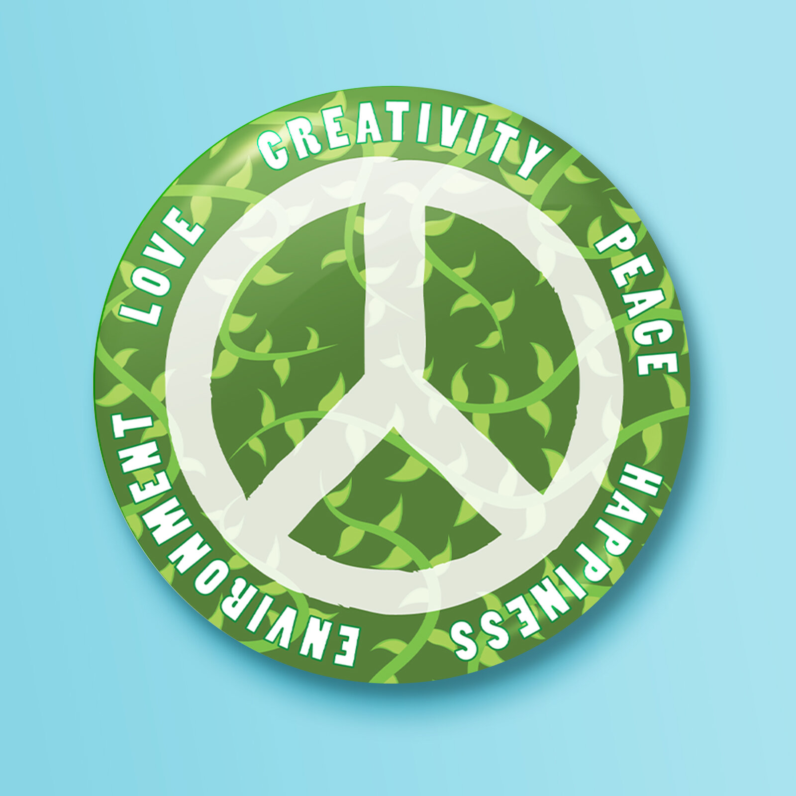 Green Peace Love Creativity Pin 