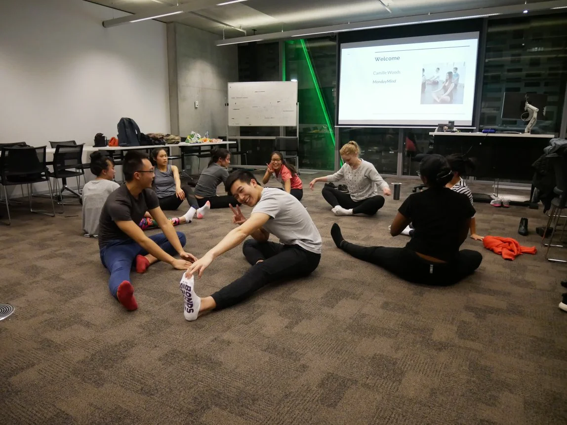Limbering up, preparing for our yoga class.