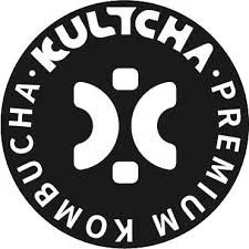 Circular logo with stylized abstract figures and text around the edge reading 'Kultcha Premium Kommbucha'.