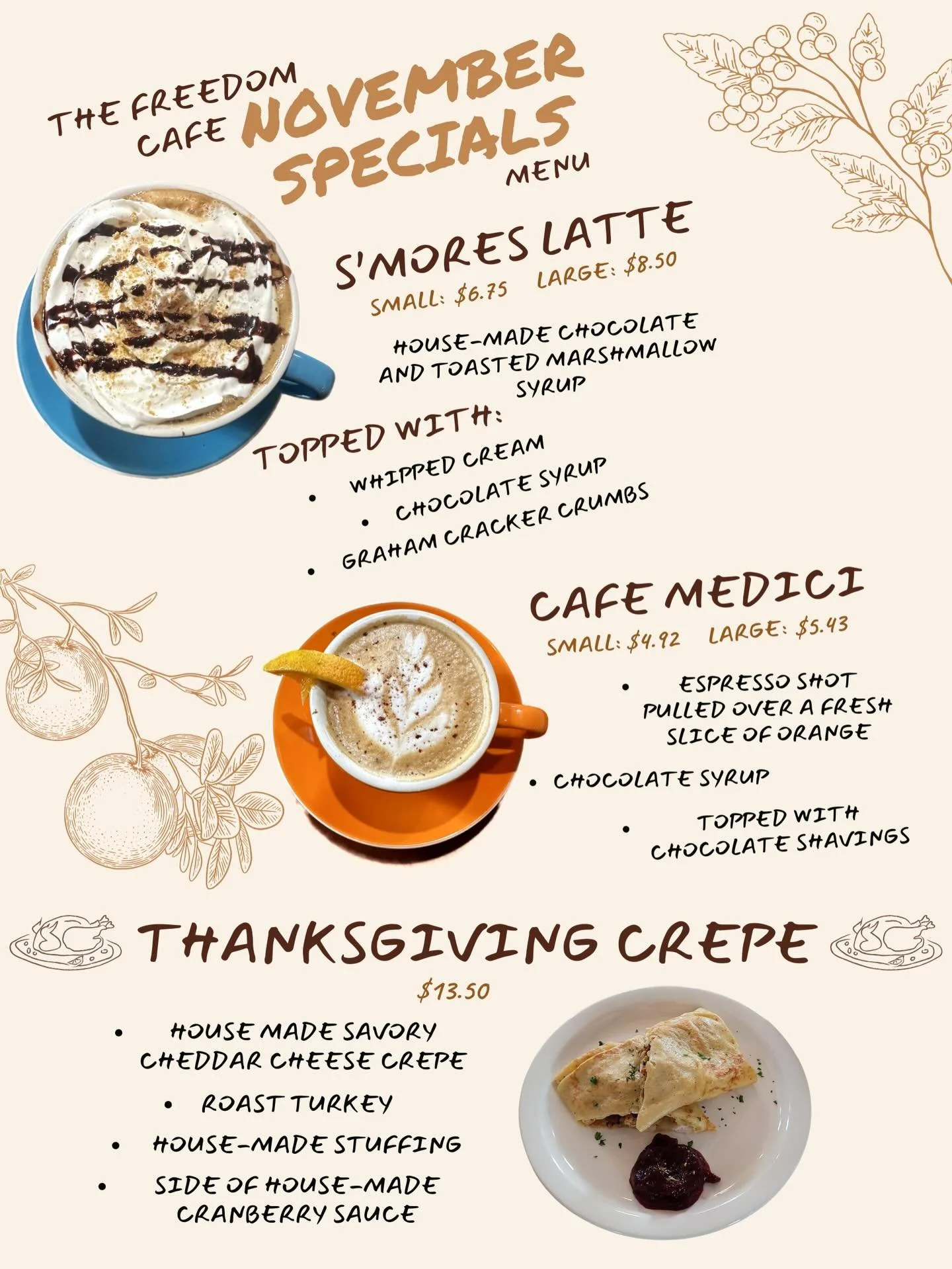 You won&rsquo;t want to miss our Savory Thanksgiving Cr&ecirc;pe &mdash; a fan favorite that began when Bryan brought his family (and a pile of Thanksgiving leftovers) to the caf&eacute; after hours a few years back for personalized Thanksgiving left