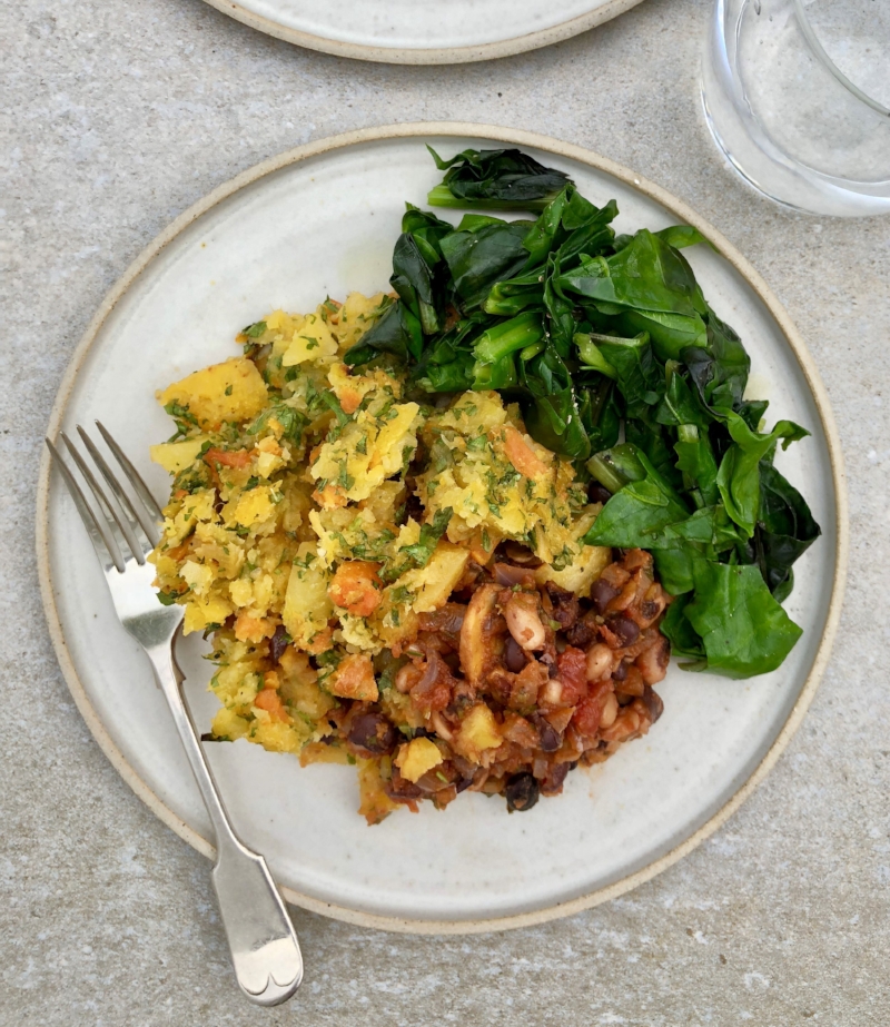 Black and Black-eyed Beans with Swede and Carrot Mash