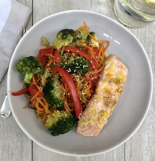 Rainbow Stir-Fry with Sweet, Zingy Salmon