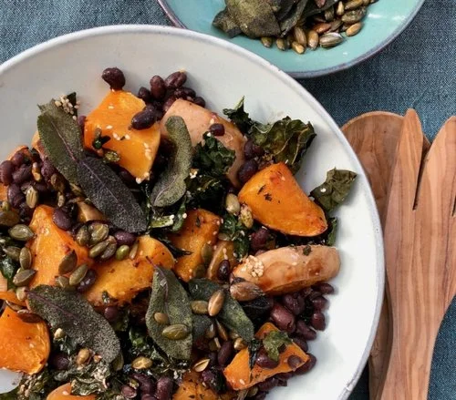 Black Beans with Roasted Squash, Toasted Kale and Sage