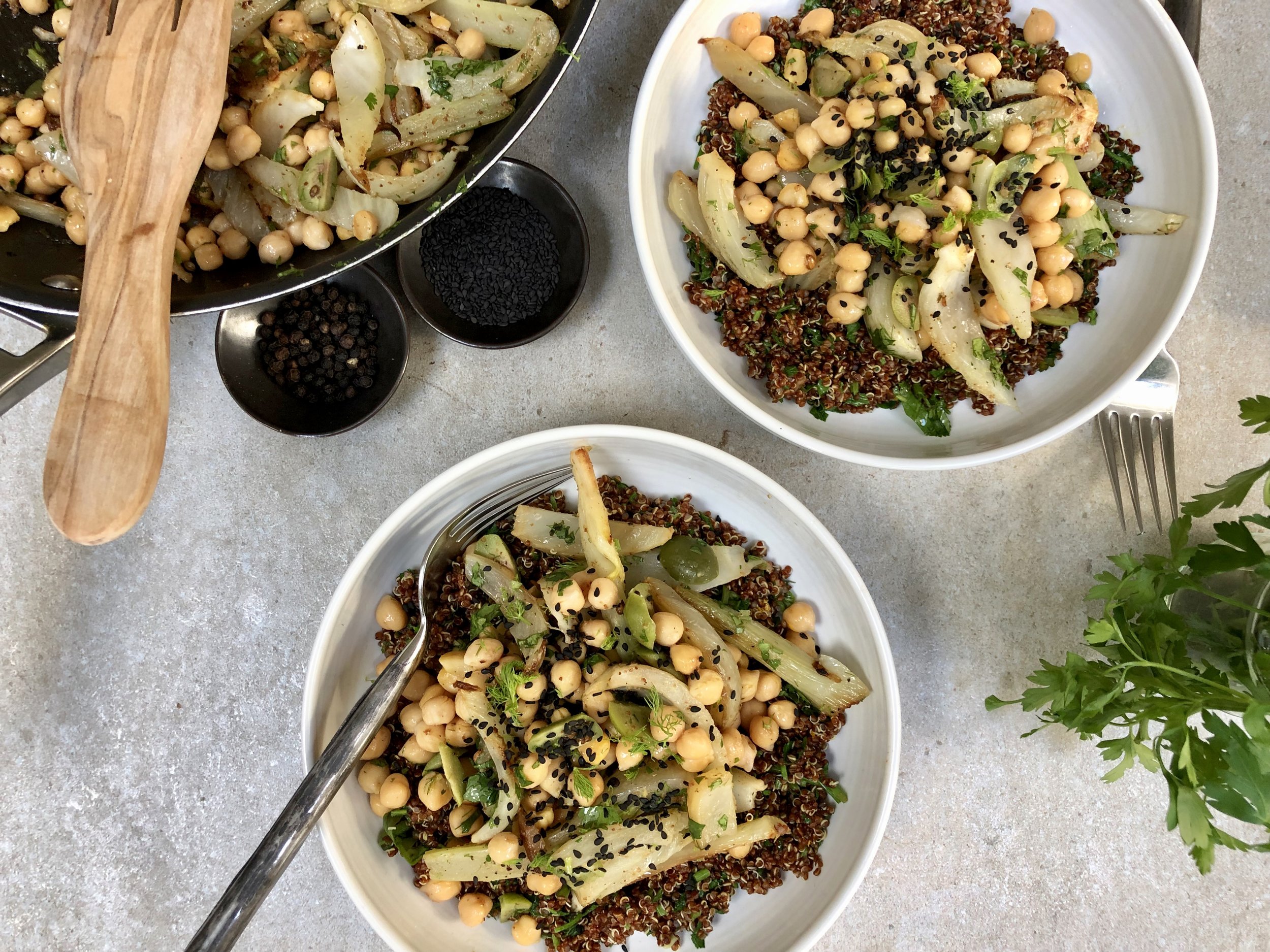 Chickpea, Fennel and Olive Salad with Red Quinoa