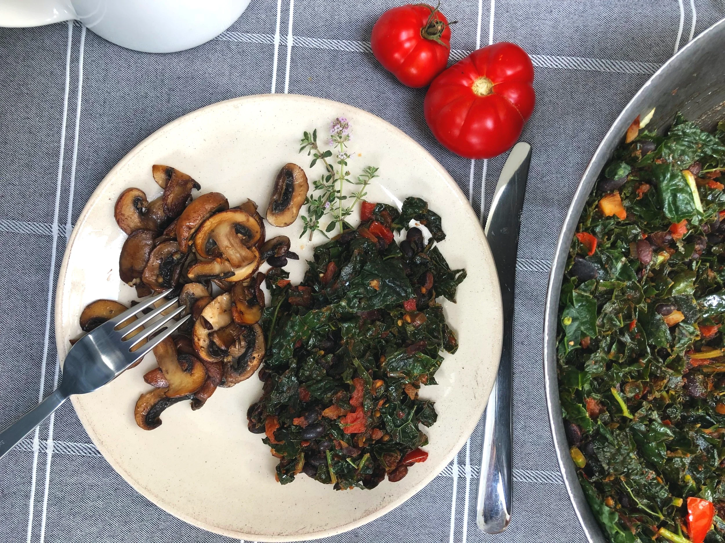 Spicy Beans, Greens and Mushrooms