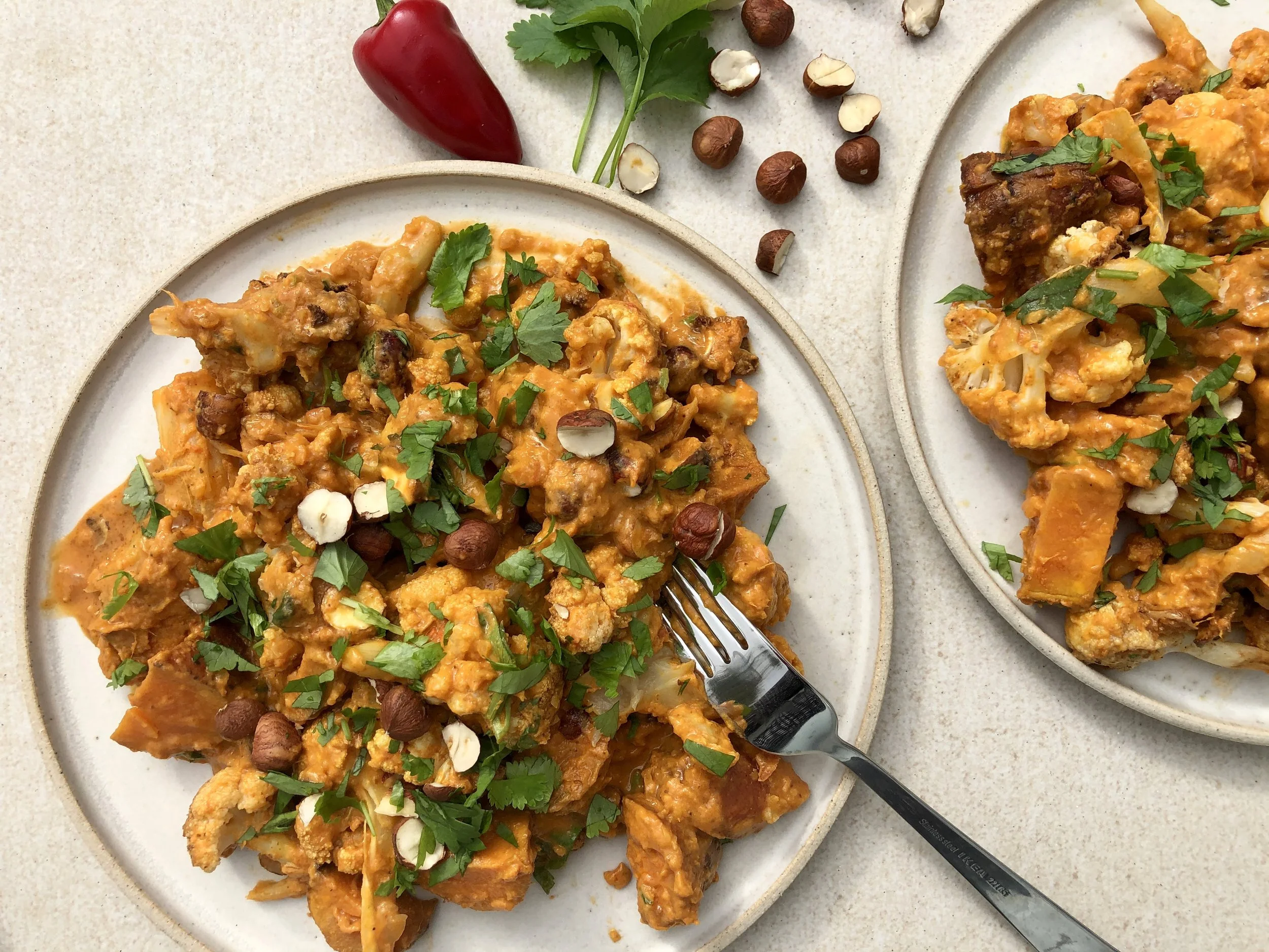Roasted Cauliflower, Sweet Potato, and Hazelnut Curry