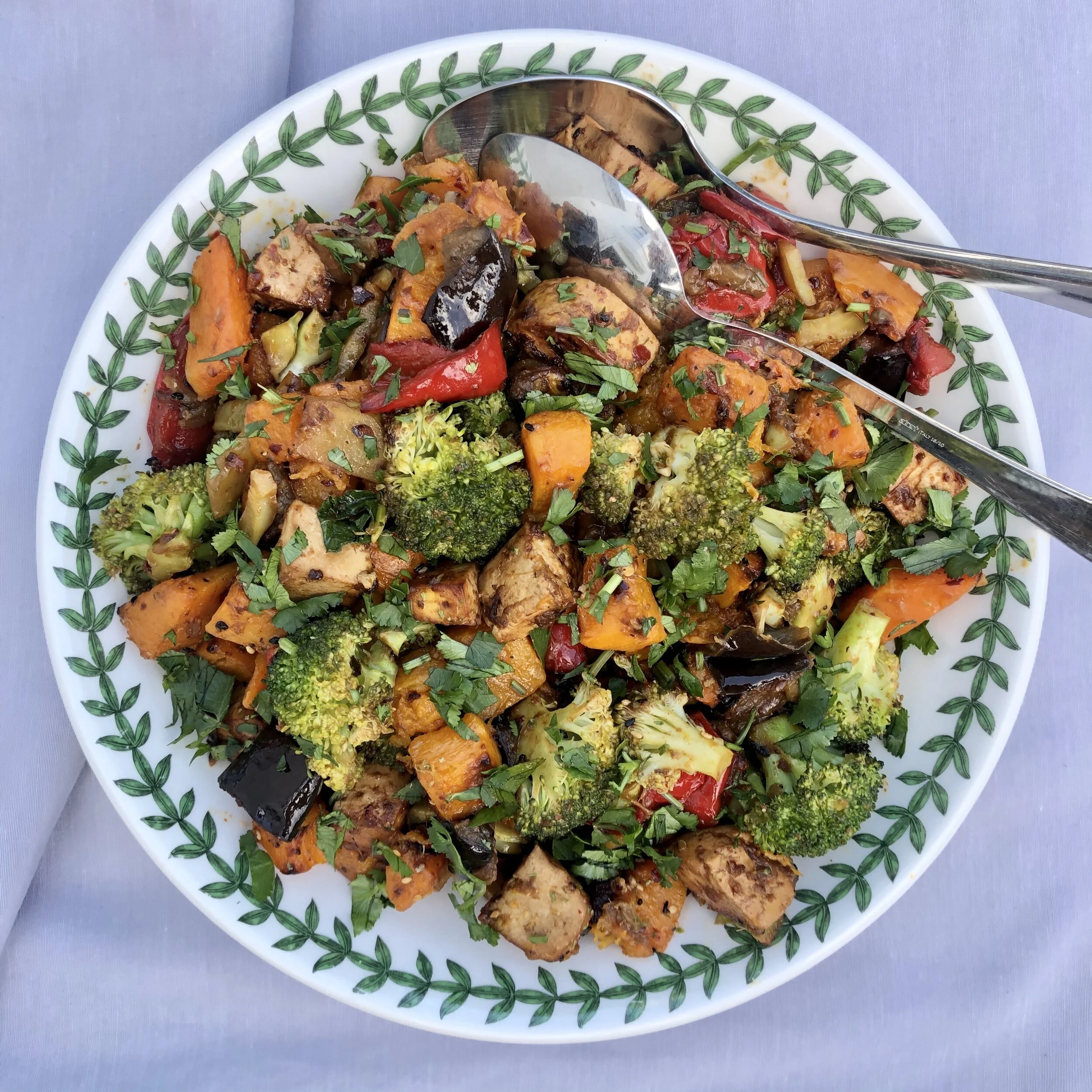 Rainbow Veg Vegan Tray Bake with Spicy Miso Dressing