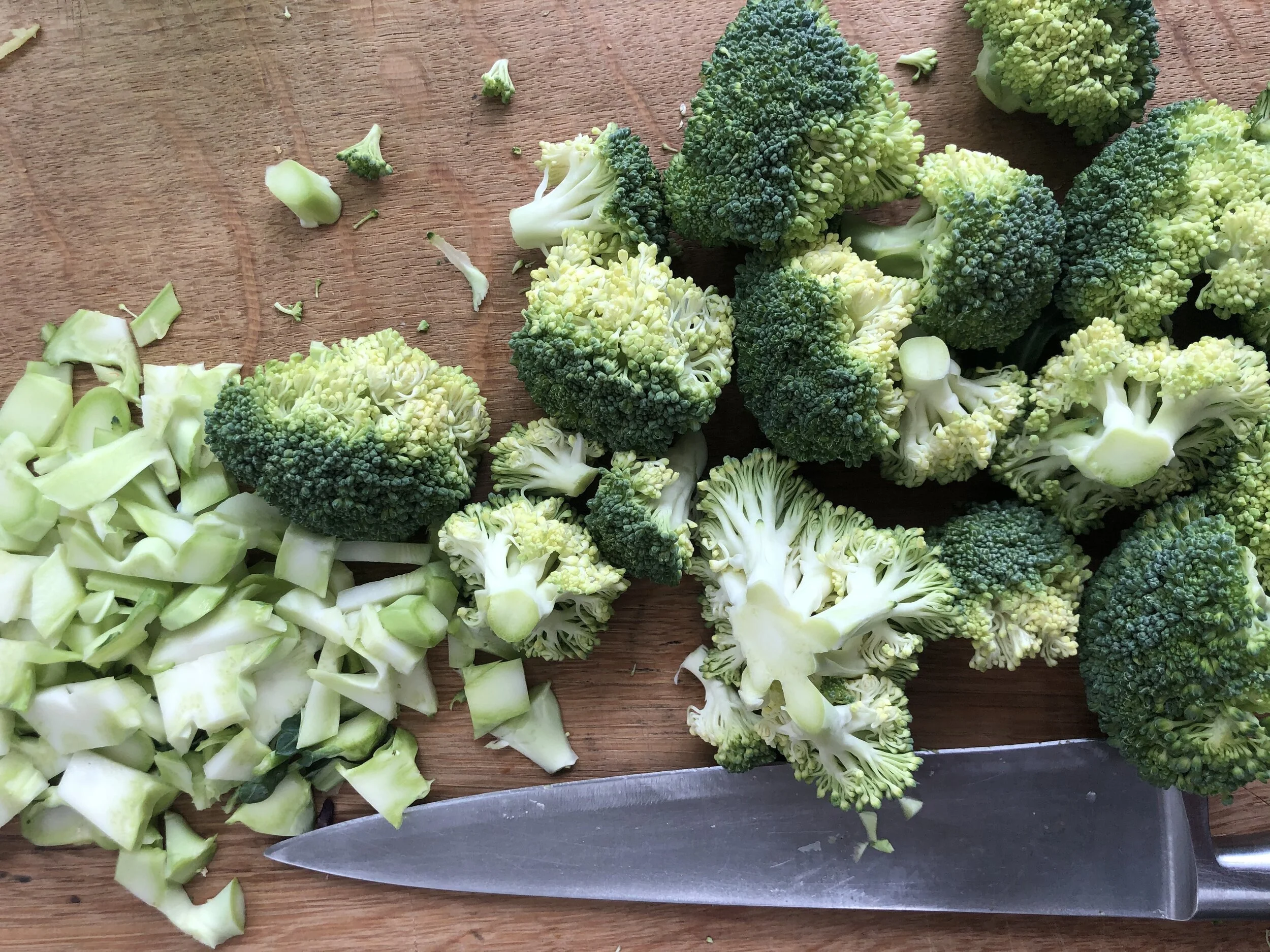 Don’t throw away the broccoli stalks, they are really nutritious and tasty! Just slice them finely
