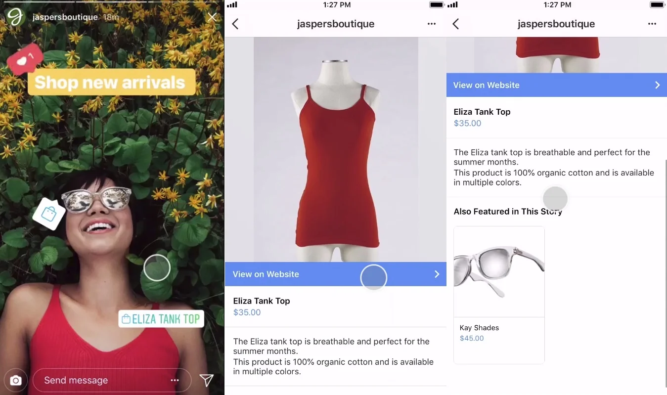 Shopping tags in Instagram Stories zorgen ervoor dat je eenvoudig het product dat in de Story getoond wordt kan kopen.
