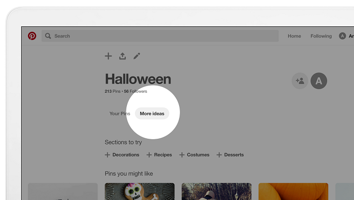 De tab ‘More ideas’ moet je meer relevante content doen ontdekken op Pinterest. (Foto via Social Media Today).