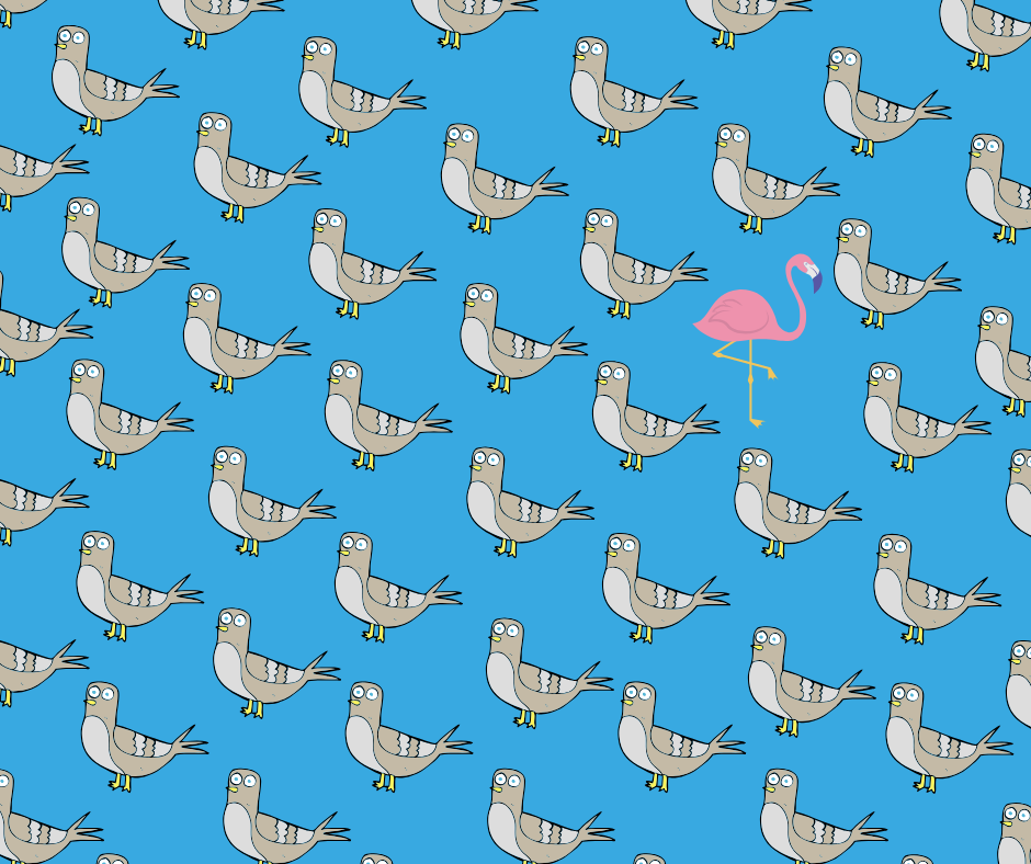 Flamingo in a flock of pigeons.png