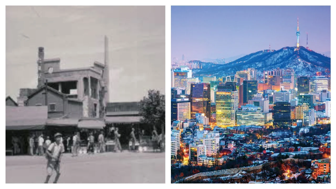 The city of Seoul in 1953 and now.