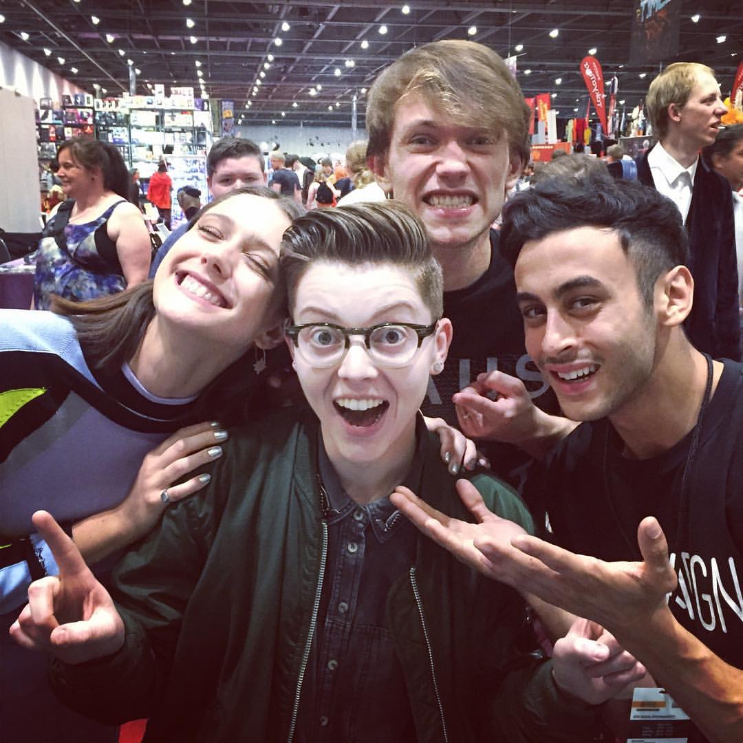 With some of the cast from Doctor Who spin-off, Class. From left to right: Sophie Hopkins, Greg Austin and Fady Elsayed.