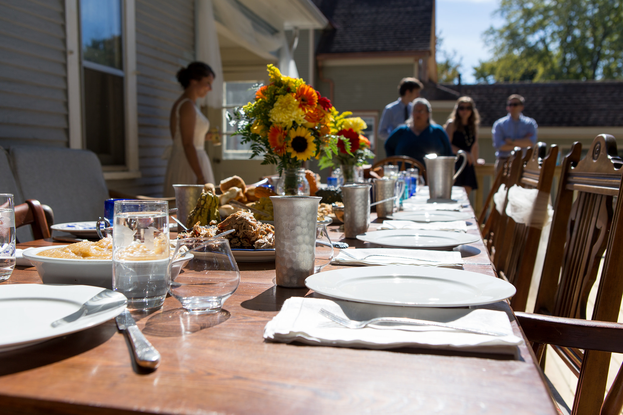 Lunch for the wedding party on the deck Derek finished building just in time for the wedding celebration.