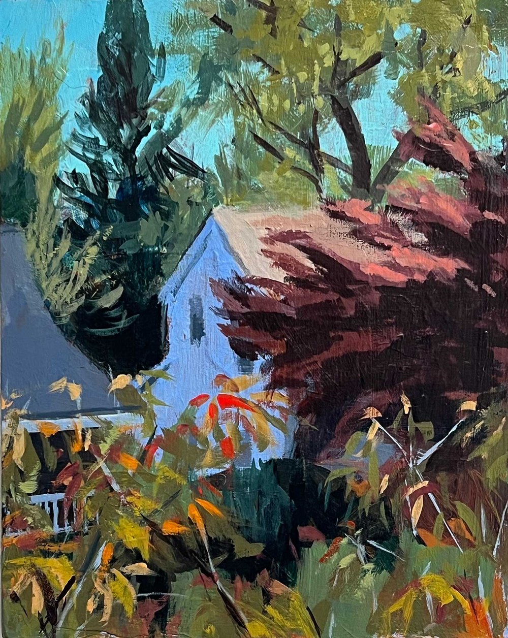  Claire’s House,  acrylic on wood panel 10” x 8” $500 