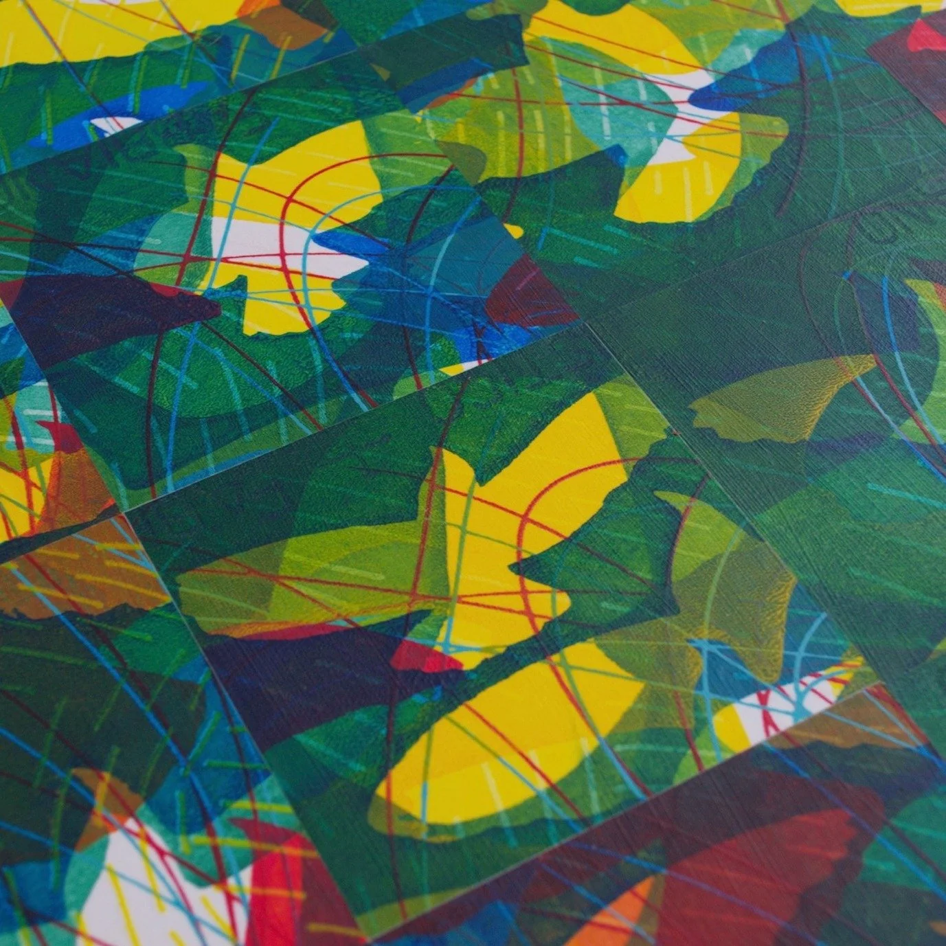 A gentle instruction: don&rsquo;t trust your first impression.
Lisa Feyen&rsquo;s Flock rewards a second look... preferably through 3D glasses. 

Through layered screenprint and subtle spatial disruption, she constructs a work that resists a single r