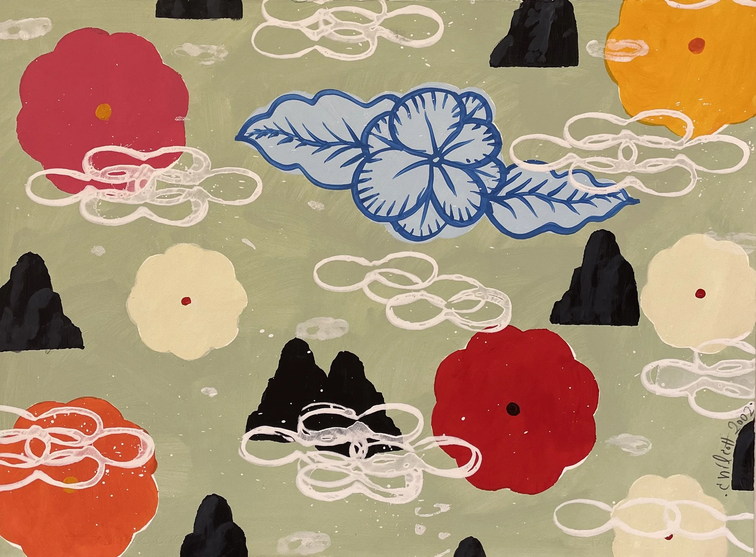 Mountain Landscape Flowers and Clouds