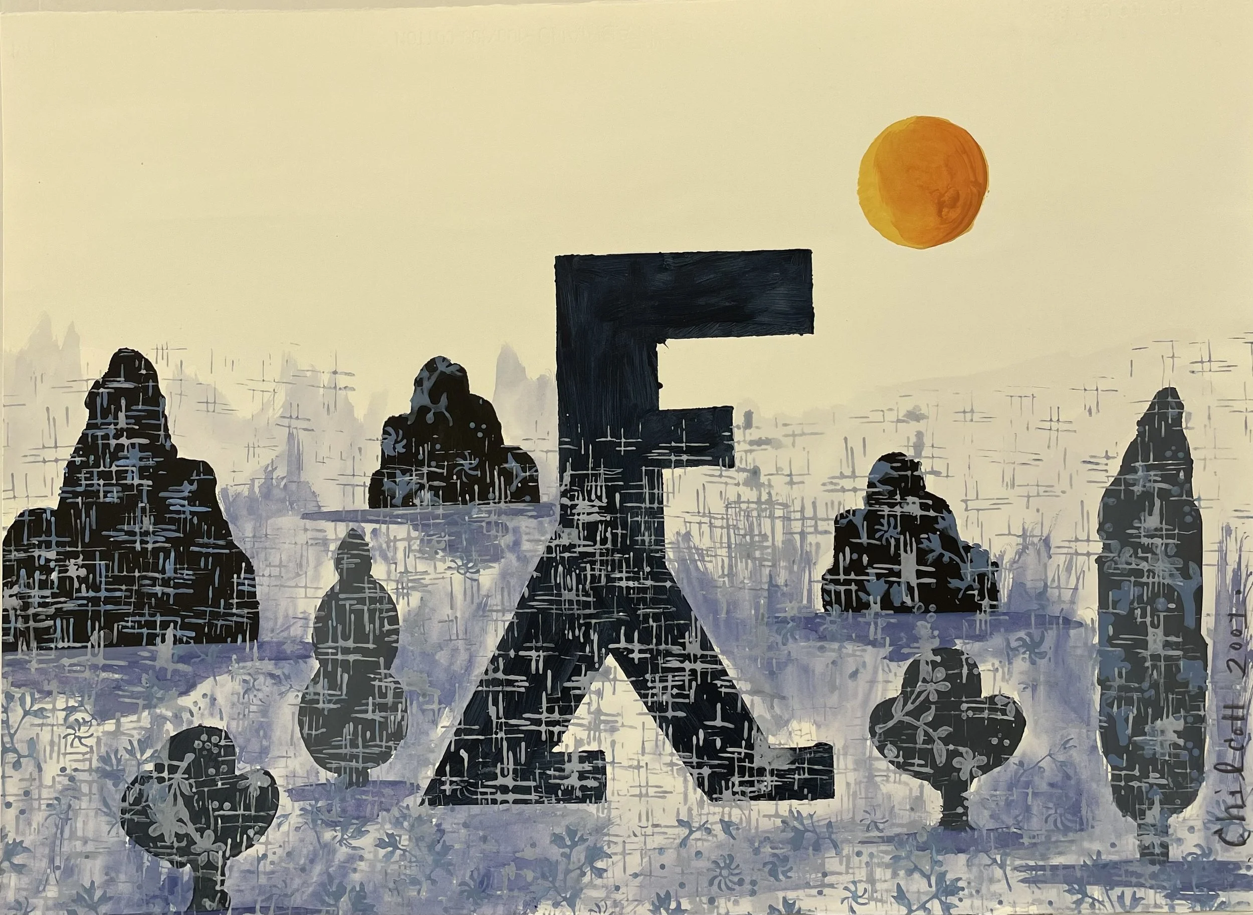 Full Moon & Figure & Frosty Landscape