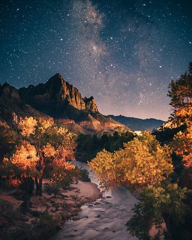 &ldquo;The stars are the land-marks of the universe.&ldquo; #skyfullofstars #sky #stars #night #zionnationalpark #us #travel #love #nature #trees #mountain #view #photography #photographer #passion #nightlife #river #milkyway #passion #beauty #beauti