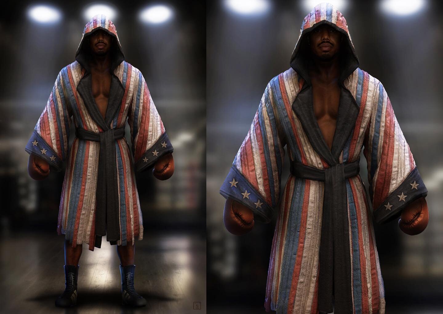 When Lizz recruited me onto Creed 3 in 2021, it&rsquo;s safe to say that we as country had collectively, lived thru some craziness.  After a lot of conversation, the idea of draping Adonis/Michael in the American flag regalia of Apollo Creed felt rat