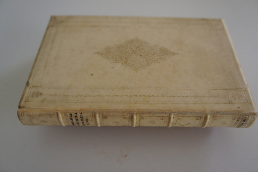  vellum binding, front hinge repair with Japanese tissue 