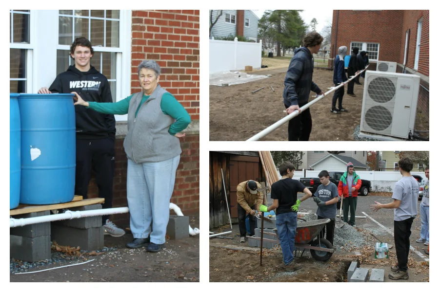 derek, rev. pat bruger and friends at the new community garden in dumont