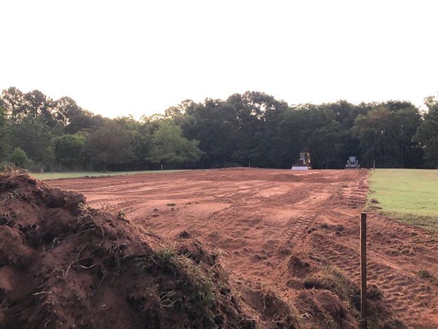 The construction of the dressage court begins.