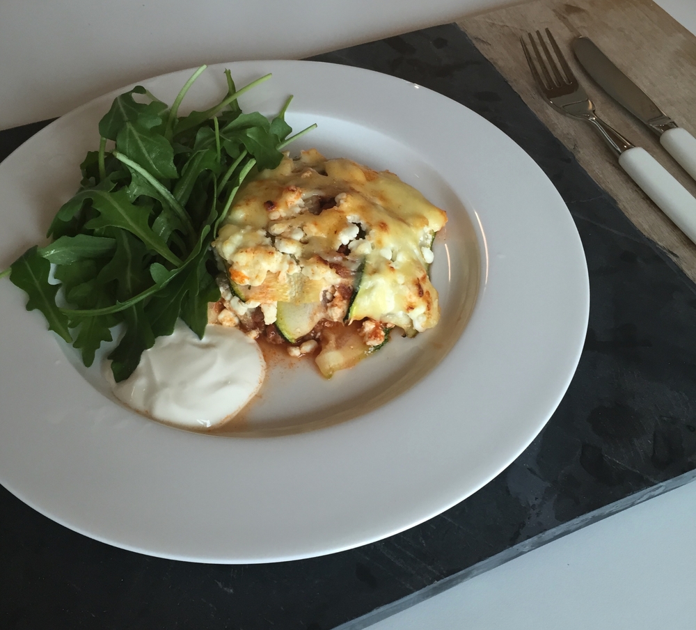 Squashlasagne med cottage cheese