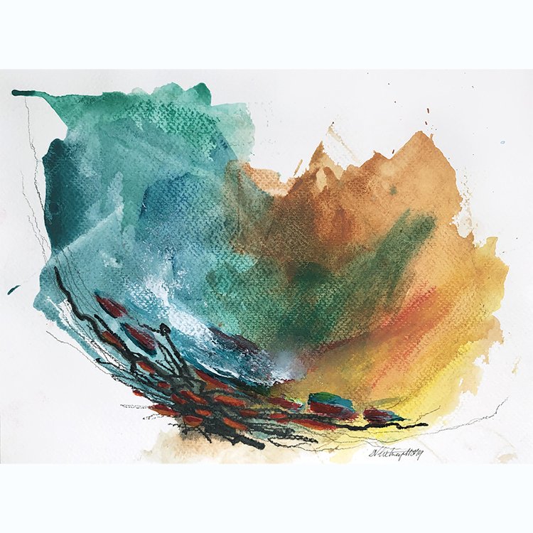 Elements and Water - Whitney Design Studios contemporary abstract acrylic  ink painting on paper — Whitney Design Studios